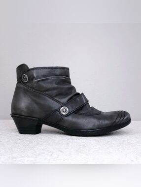RIEKER Pleated Booties Gray Leather Heeled Lynn Moto Ankle Boots